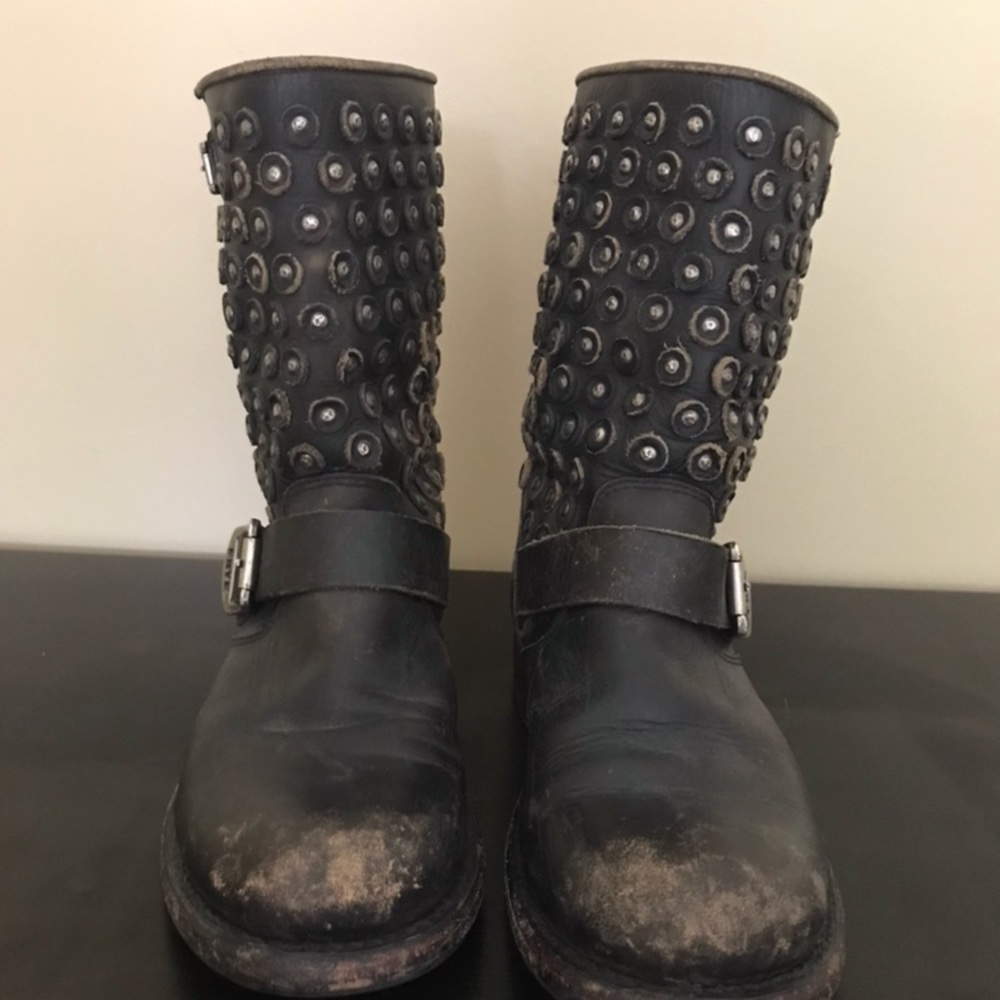 Frye Jenna Disc Short Black Stone Antiqued Leather - Picture 2 of 5